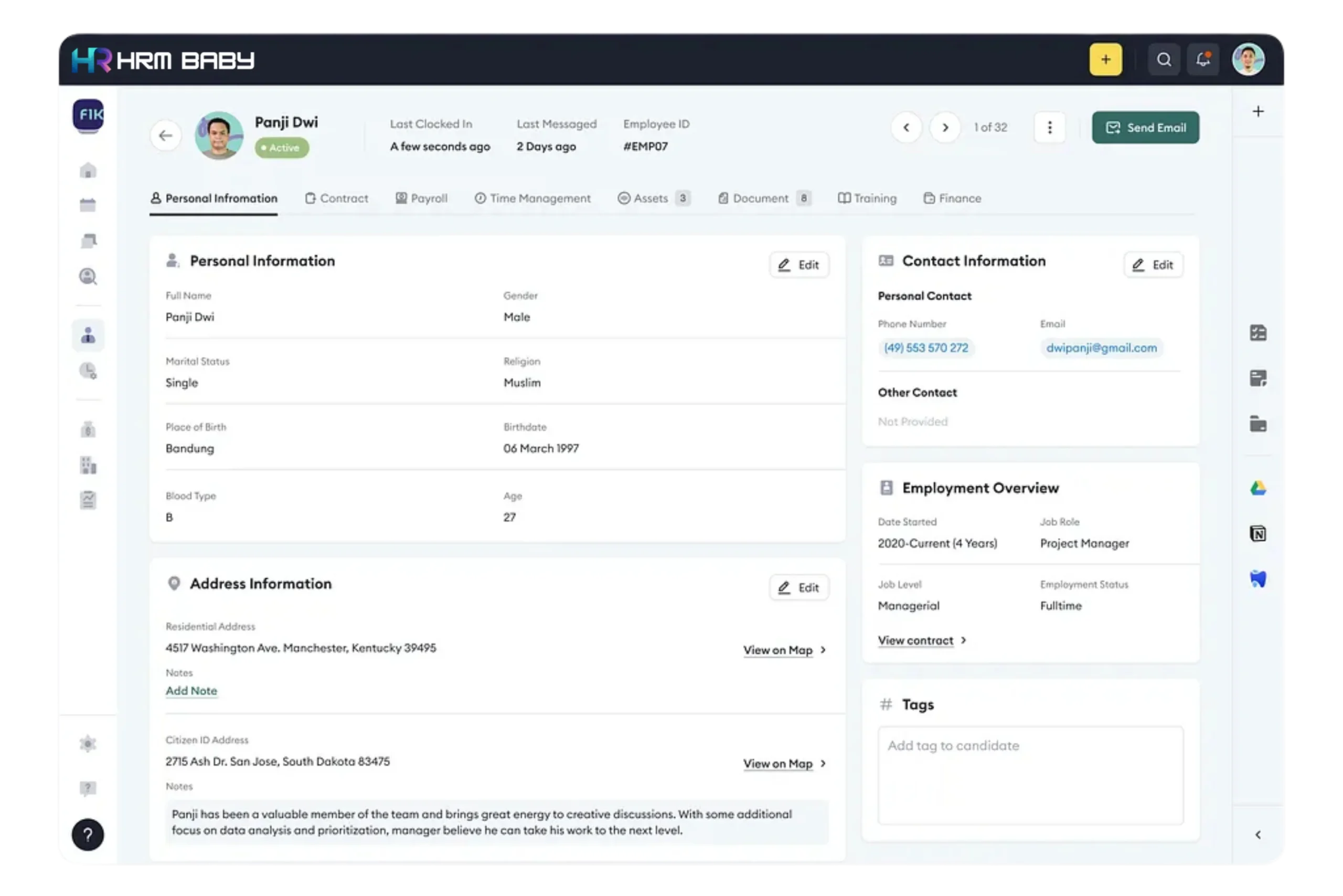 HRM Baby Intuitive Dashboard Interface